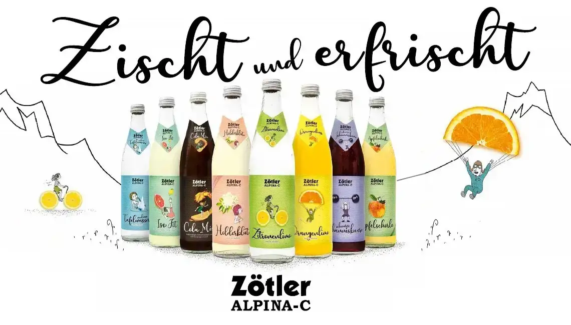 Alpina-C Erfrischungsgetränke in der Flaschen-Übersicht Alpina-C Erfrischungsgetränke in der Flaschen-Übersicht